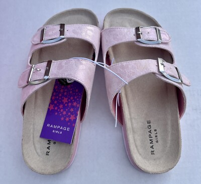 Rampage Girls Sandals Youth Size 2 Pink Shimmer Double strap Slides