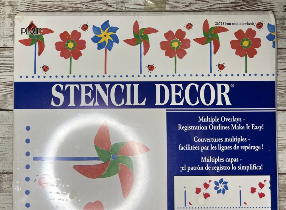 VTG Plaid Stencil Home Decor Fun with Pinwheels Pattern #26725 - Flowers Ladybug - Image 2 of 4