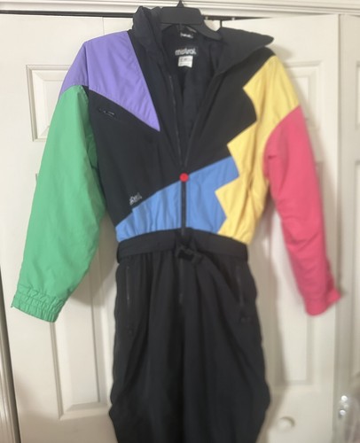 Combinaison de ski vintage années 80 Mistral multicolore femme taille 12 combinaison de neige une pièce rétro - Photo 10/15