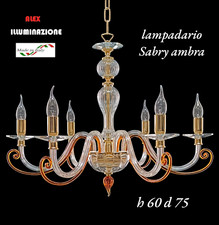 LAMPADARIO CRISTALLO 5 LUCI SABRY  AMBRA SOSPENSIONE ARTIGIANALE - OFFERTA 