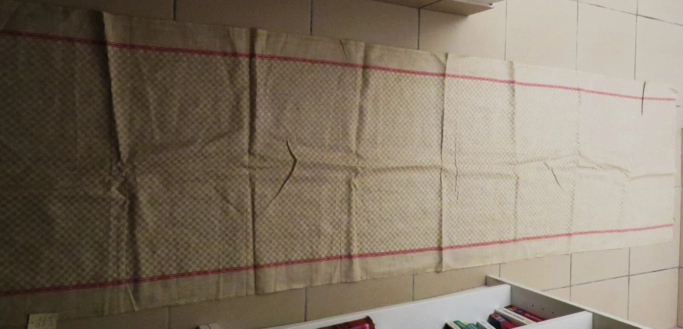 TORCHONS à ourler COUPON ancien LIN bis quadrillé LITEAUX ROUGES LOT 3 TORCHONS - Photo 3/3