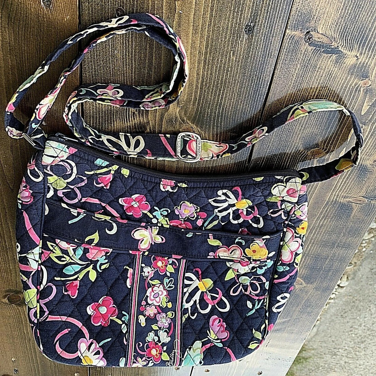 Vera Bradley Hand Bag Quilted Purse Pocketbook Black Floral