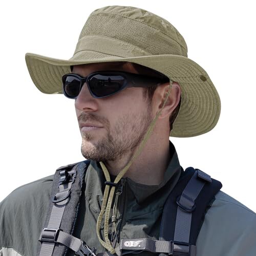 Sun Hats for Men Women, Wide Brim Bucket Hat UV Protection Foldable 1-khaki