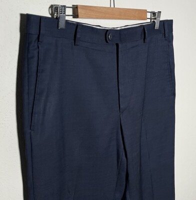 Zanella Made in Italy ''Todd'' Flat Front Blue Wool Dress Pants Trousers 36x33