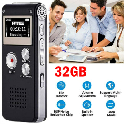 32GB Rechargeable LCD Digital Audio Sound Voice Recorder Dictaphone MP3 Player