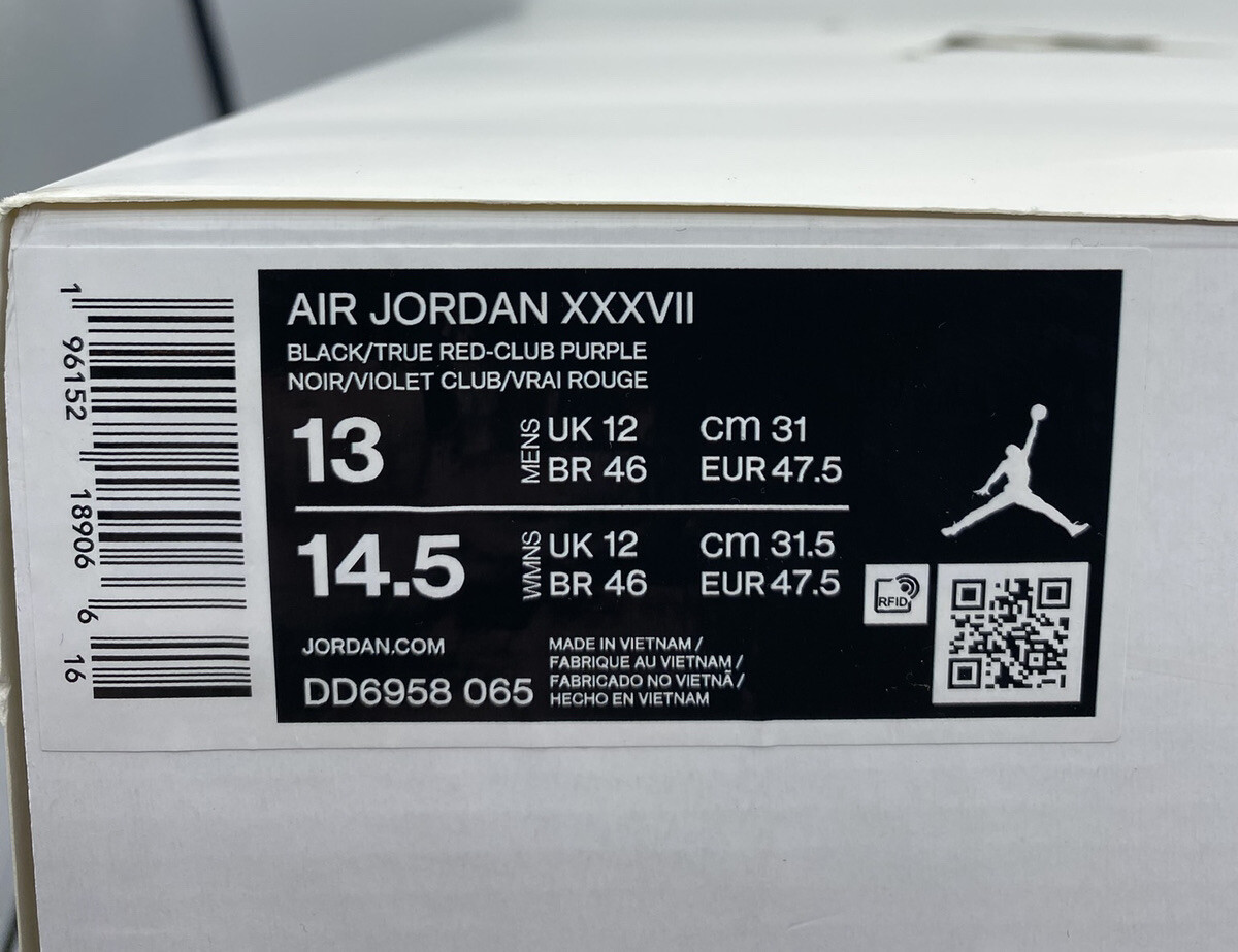 Air Jordan XXXVII 37 Raptors Black Red Purple AJ7 OG DD6958-065