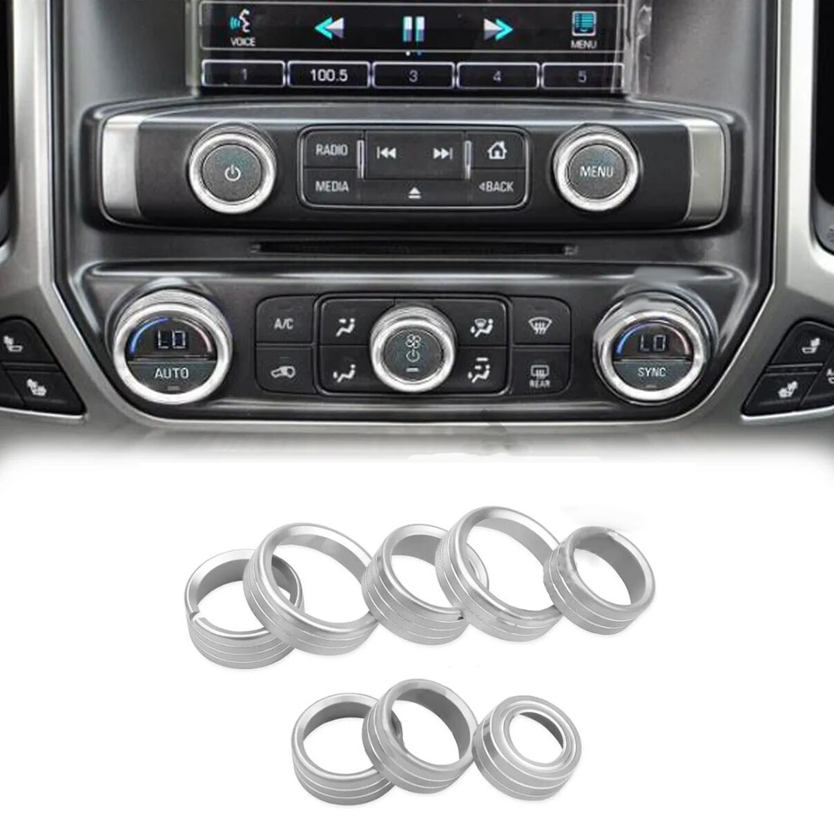 8x Silver Center Console Control Switch Knob Trim For Chevy Silverado 2014-2018