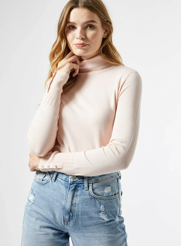Ex Dorothy Perkins Roll Neck Jumper Pearl Button Cuff - Image 2 of 4