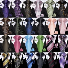 Classic Mens Tie Necktie Hankerchief Cuffs Black Blue Gold Paisley Wedding 