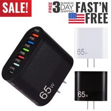 65W Fast Wall Charger 6 USB Ports Hub PD USB-C Type C QC3.1 Power Supply Adapter