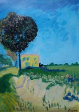 Rare unique painting, Rural landscape, signed Vincent van Gogh