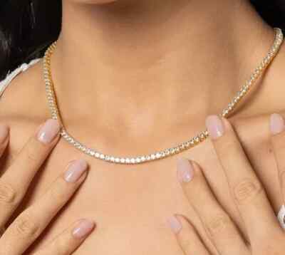 11Ct Round Lab-Created Diamond Women's Tennis Necklace 14K Yellow Gold Plated