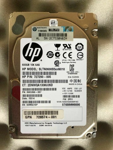 HP 727290-005 600GB Dual Port SFF 2.5in SAS-2 6Gbps 10K 64MB HDD Original 100% - 第 1/2 張圖片