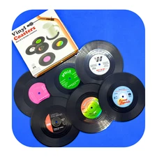 Cute Retro Vinyl Drinks Coasters Set of 6 - Records Music Lover Fan - Gift Ideas