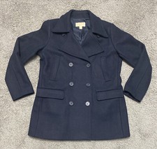 MICHAEL KORS DOUBLE BREASTED WOOL BLEND WINTER PEA COAT MIDNIGHT BLUE WOMEN  S LG