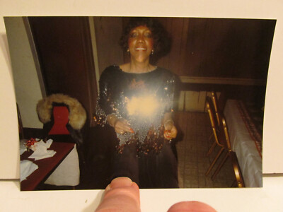VINTAGE FOUND PHOTOGRAPH COLOR ART OLD PHOTO OLDER BLACK WOMAN SPARKLE DRESS PIC