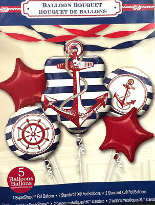 5tlg Folienballon-Set Anker Seemann Schiff Bouquet Ballon Geburtstag Motto-Party