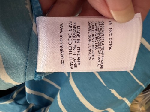 Marimekko Damen Minuetti Kleid Rakky Blau Streifen Baumwolle Popeline Halbarm 36 - Bild 6 von 13
