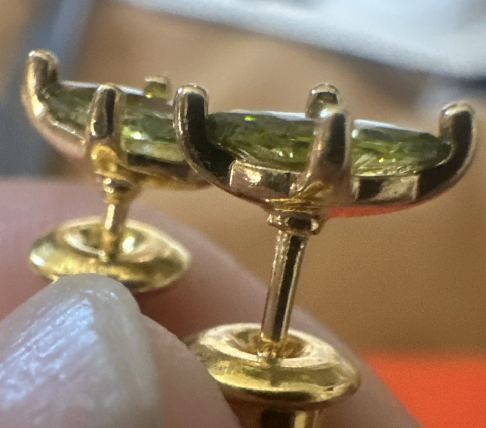 Peridot 14k Gold 925 Sterling Silver Tiny Stud Claw Post Earrings - Image 4 of 4