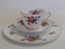 Crown Staffordshire Fine Bone China Trio-TEACUP, SAUCER, DESSERT PLATE