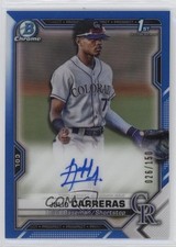 2021 Bowman Chrome Prospect Blue Refractor 26/150 Julio Carreras Auto 05ja