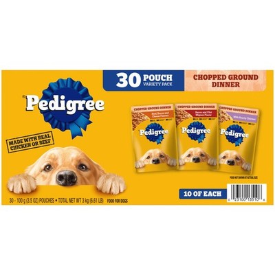 Pedigree Ground Dinner Wet Dog Food Variety Pack,3.5 Oz Pouches (30 Pack)