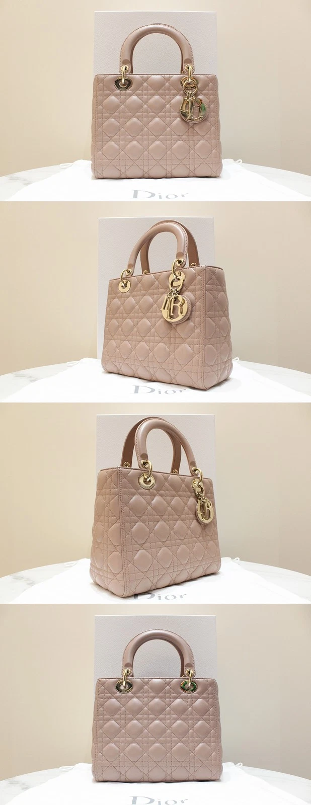Sac fourre tout et bandoulière Dior Lady Medium rose M0565 A+ grade 118039244