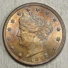 1892 Liberty Nickel, Choice Uncirculated, Heavy Die Clash, Nice Color  1127-02