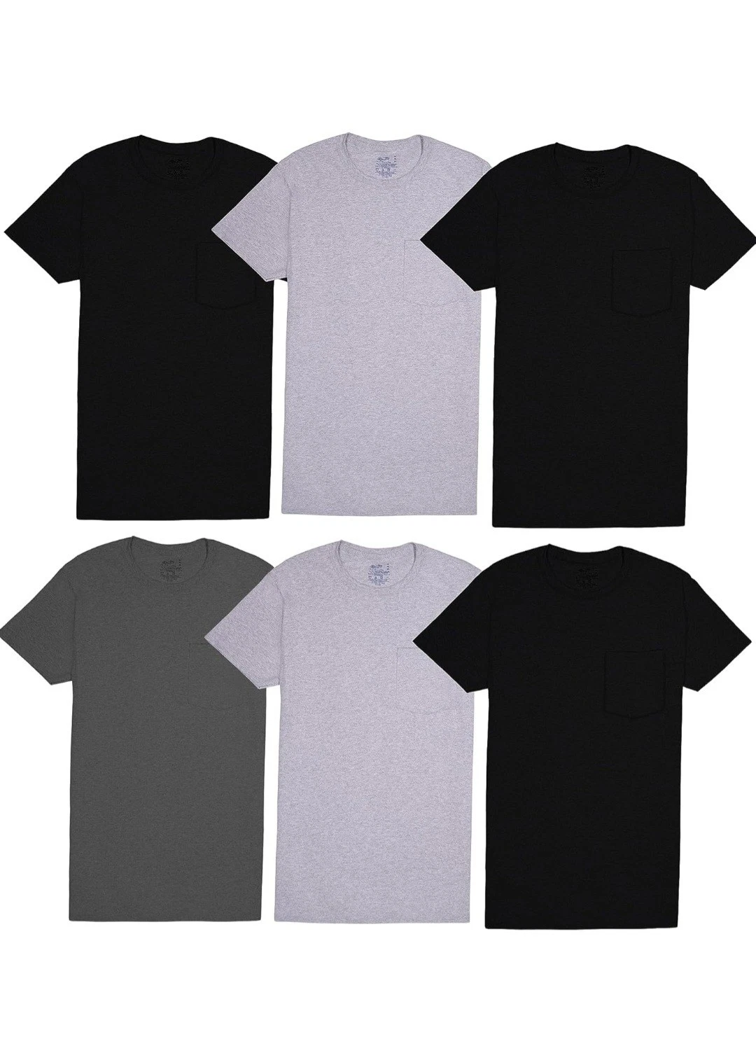 Fruit Of The Loom Men's 6pk Pocket Tees Size L New Moisture Wicking Eversoft