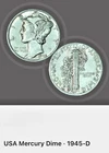 1945-D Mercury Dime, 90% Silver, XF