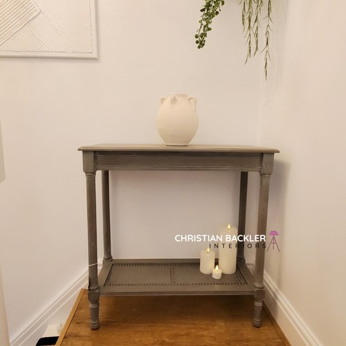 Rattan Wooden Side Table Hallway Rustic Occasional Furniture Side Console Shelf - Picture 8 of 11