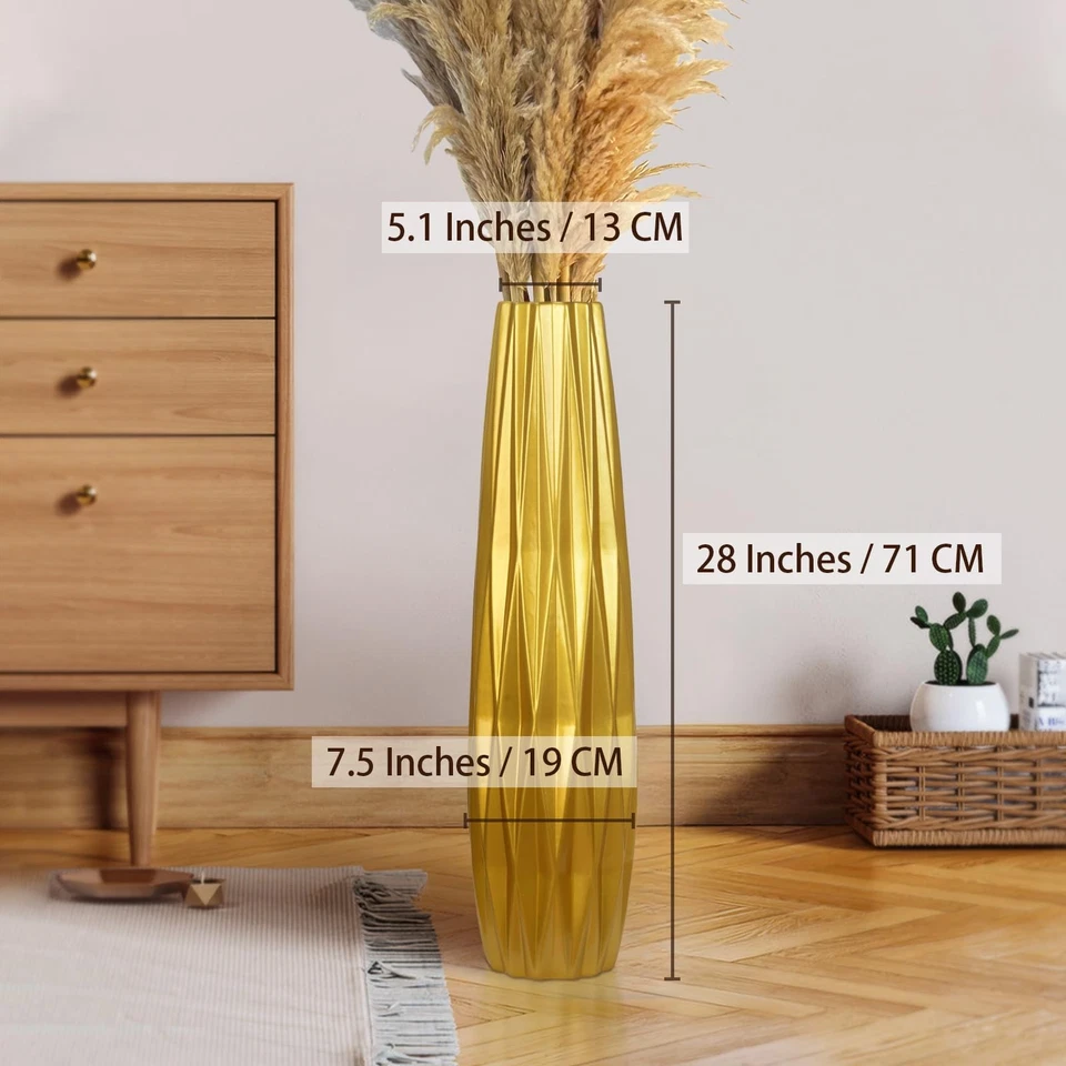 Jarrón de piso alto de cerámica dorada, floreros modernos grandes de 28 pulgadas para decoración del hogar... Foto 3 de 4