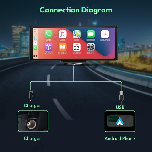 Monitor de pantalla de coche portátil de 10,26" Dashcam con Carplay inalámbrico y Android automático - Imagen 9 de 15