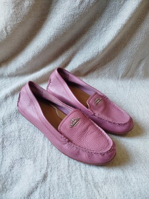Coach Mary Lock Up Metallic Tumbled Leather Driving Loafers Pink Womens Sz 38