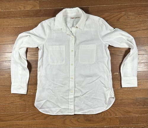 Faherty Tried & True Chambray Button Up Womens XS Linen Tencel Blend White LS