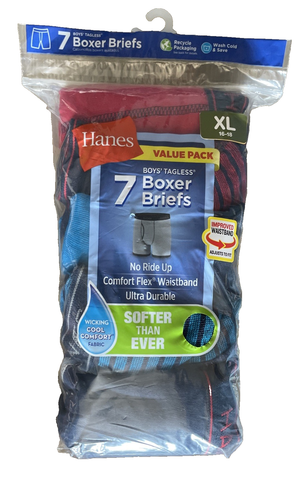 Hanes Boys Boxer Briefs 7-Pack Comfort Flex Fit Tagless Assorted Colors XL 16-18