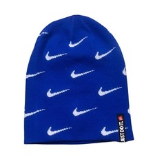 Nike Kids Blue Swoosh Beanie Knit Winter Hat Youth One Size