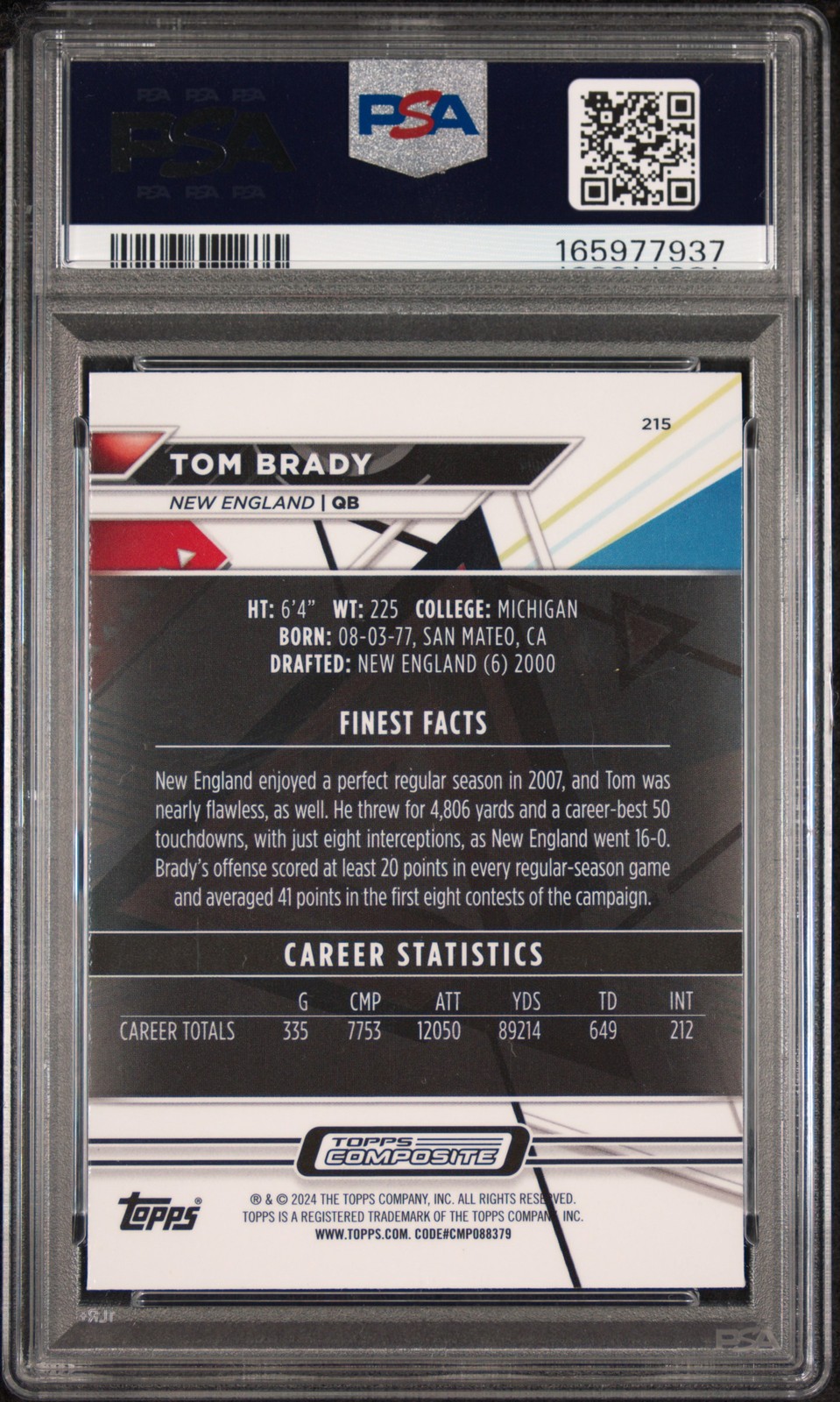 2023 TOPPS COMPOSITE CHECKERBOARD REFRACTOR #215 TOM BRADY PSA 8 view 2