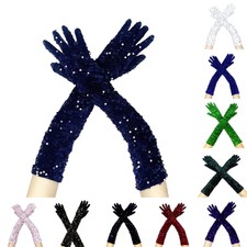 1Pairs Women Elbow Length Sequin Opera Gloves Sparkly Party Long Thicken Gloves