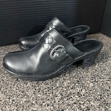 Born Women  s Leather Clog US 10 /EU 42 Mule Heel Braided Strap Buckle Black