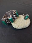 Vtg Taxco Mexico 925 Sterling Malachite Art Deco Bracelet And Ring Set