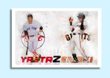 Mike and Carl Yastrzemski 4x6 Art Photo Print John Rudolph Signed