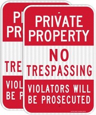 18"x12" Rust Free Aluminum Sign, 2 Pack Private Property No Trespassing...