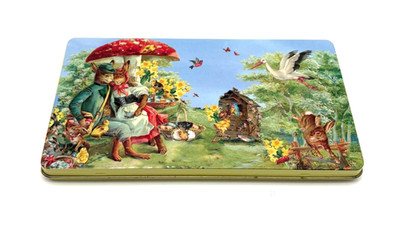 Confiserie Heidel Easter Spring Bunny Embossed Chocolate Tin 8.5'' Empty