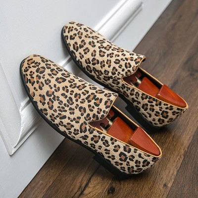 Men's Loafers Shoes Leopard Casual Business Shoes Moccasins Male Dress Loafers