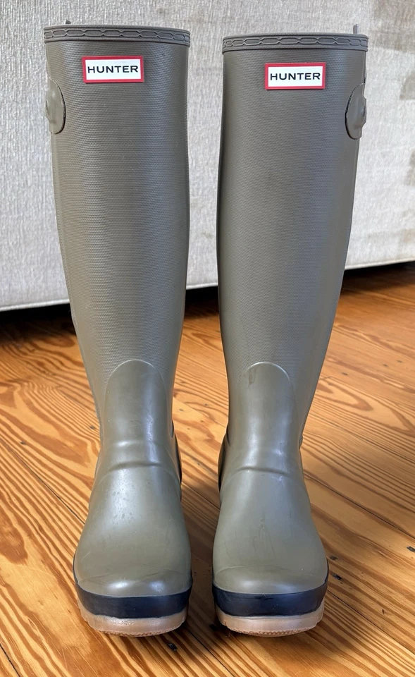 Botas de lluvia de goma Wellington altas originales Hunter para mujer talla 7M 8F verdes altas Foto 4 de 4