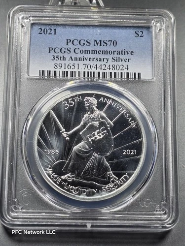 2021 35th PCGS Anniversary Commemorative $2 Silver Coin 1 Oz PCGS MS70