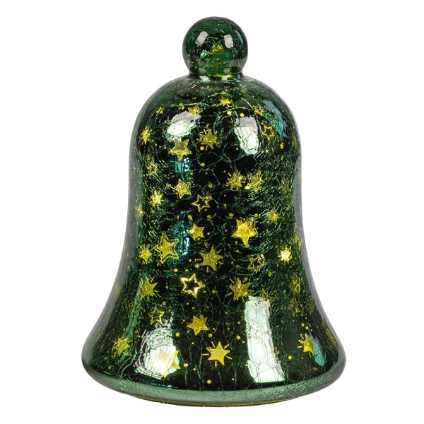 LED Deko Glocke Sterne GrüN H. 22Cm Mit Craquele-Optik Aus Glas Formano-image