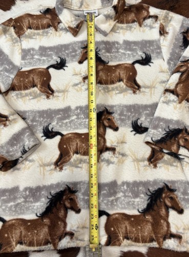 Vtg Bon Worth Fleece Brown Horse All Over Print Jacket XL Full Zip White Gray - Picture 3 of 6