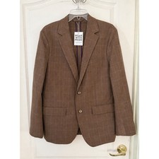New Bonobos Wool Blazer Size 40R Slim Fit Brown Windowpane Plaid Sport Coat